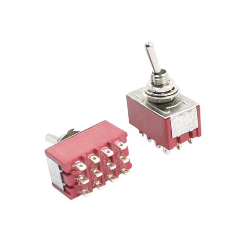 Sourcing Map 2pcs Rojo AC 125V 6A 4PDT ON OFF ON 3 Posiciones 12 Polo