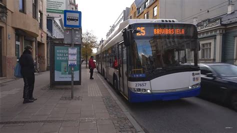 Latvia, Riga, trolleybus 25 ride from Lāčplēša iela to Brīvības iela ...