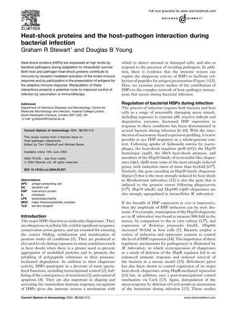 Pdf Heat Shock Proteins And The Host Pathogen Interaction During Bacterial Infection Dokumen