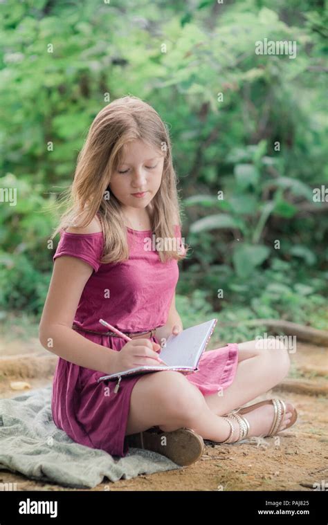 Pre Teen Girl Outdoors Photo Stock Alamy