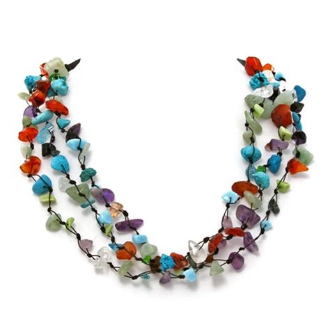 Indian Three Strand Mosaic Bead Necklace