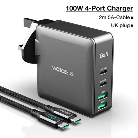 WOTOBE 100W เครองชารจตดผนง Gan USB C 4 พอรต PD100W PPS 45W USB A