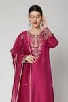 Buy Pink Dupion Silk Round Embroidered Kurta Set For Women By Nadima