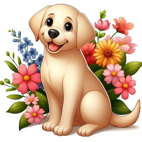 Cute Labrador Retriever Chien Et Fleurs Illustration De Dessin Anim