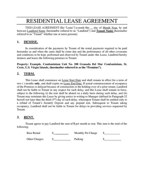 Residential Lease Agreement Sample Virgin Islands In Word And Pdf Formats