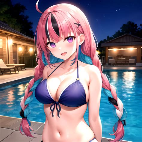 Girl Ahoge Bare Shoulders Bikini Blue Bikini Blue Hair Blush Braid