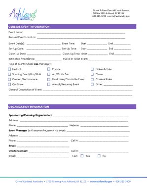 Fillable Online Special Event Permit Application Part I City Of