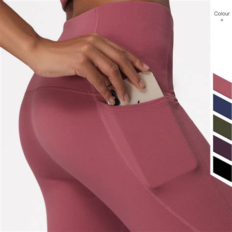 China Double Sided Brocade Nude Sports Fitness Pants High Waist Peach