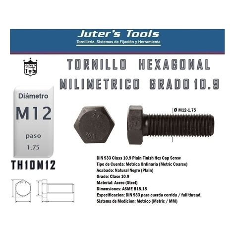 TORNILLO HEXAGONAL M12 1 75 GRADO 10 9