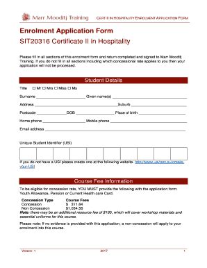 Fillable Online SIT20316 Certificate II In Hospitality Fax Email Print