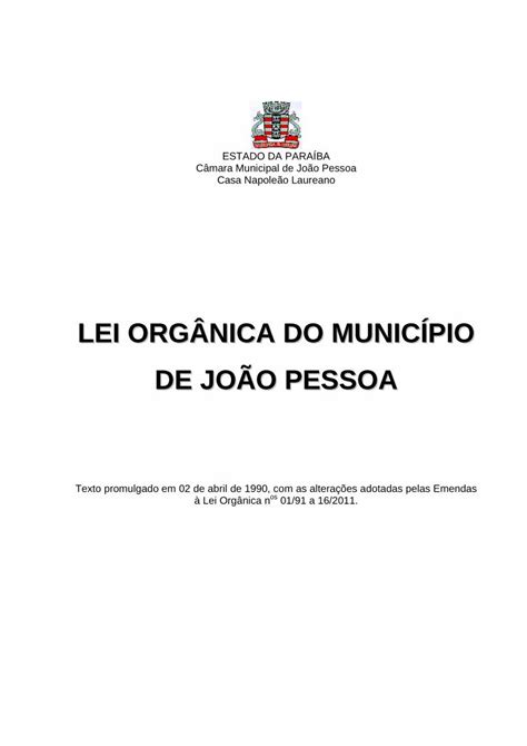 PDF LEI ORGÂNICA DO MUNICÍPIO DE JOÃO PESSOA Artigo 1º O