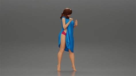 Girl In Bikini And Suit Leaning Against Car On The Beach 3D Model 3D