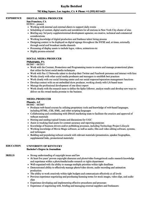 Media Producer Resume Samples Velvet Jobs