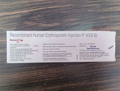 Renocrit Recombinant Human Erythropoietin IP Injection Strength 4000