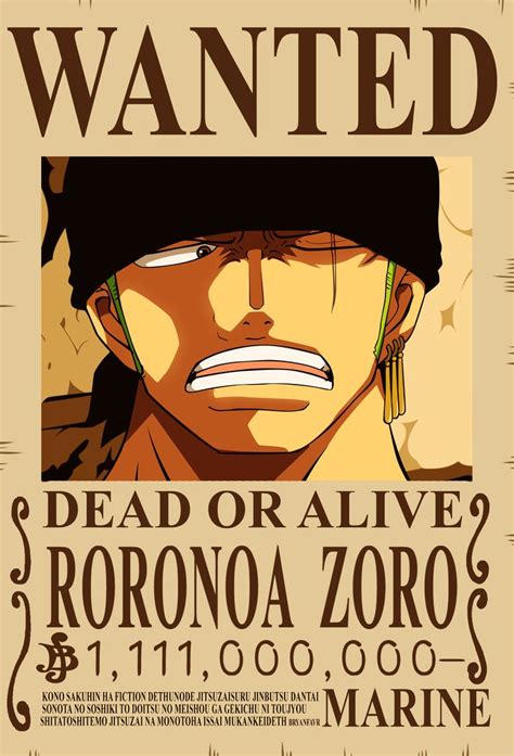 RORONOA ZORO Bounty Wanted Poster One Piece New Update Vintage Zoro