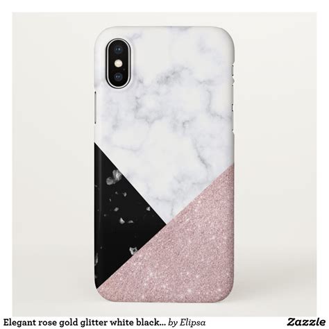 Elegant Rose Gold Glitter White Black Marble Iphone Case