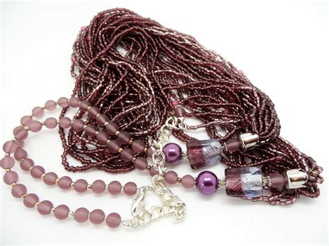 Long Purple Seed Beaded Necklace Seed Bead Retro Vintage Etsy New Zealand