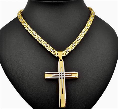 Large Cross Crucifix Necklace Catholic Orthodox Men Byzantine Chain