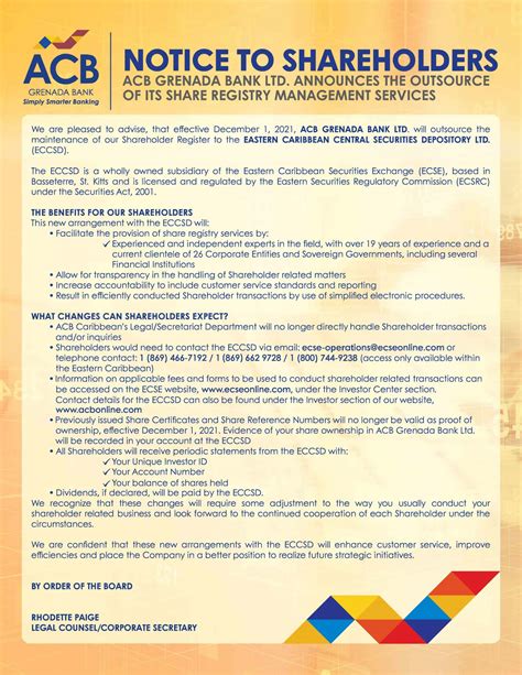 Shareholder Notices Acb Caribbean