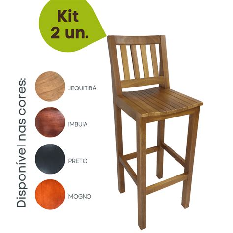 Kit Banqueta Alta De Madeira Encosto Confort Viv M Veis