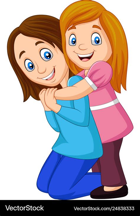 Cartoon Happy Girl Hugging Her Mother Royalty Free Vector