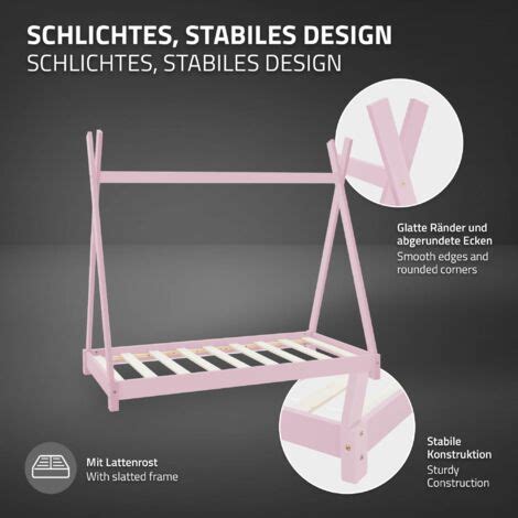 Ml Design Kinderbett Tipi Mit Lattenrost X Cm Rosa Aus Kiefernholz