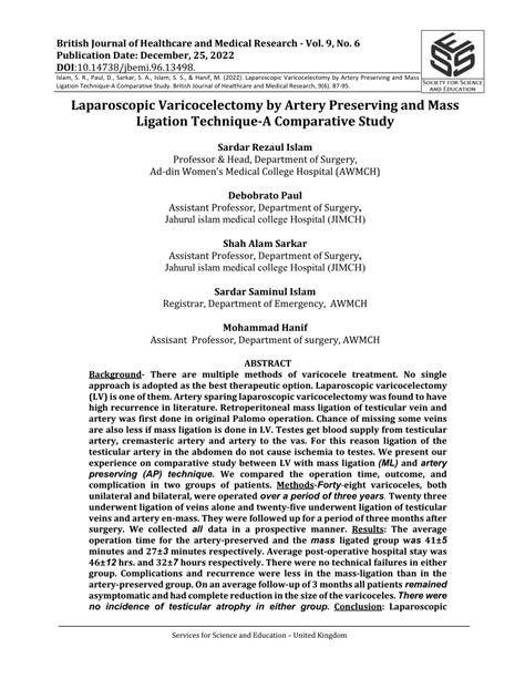 Pdf Laparoscopic Varicocelectomy By Artery Preserving And Mass