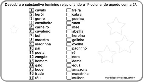 Atividade Gênero Do Substantivo 4 Ano