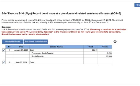 Solved Brief Exercise 9 10 Algo Record Bond Issue At A Chegg