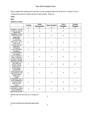 Fillable Online Classmedia Scccd Tutor Self Evaluation Form Fax Email