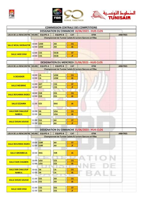 Désignation des Rencontres du 18 21 25 06 2023 Cadets Juniors