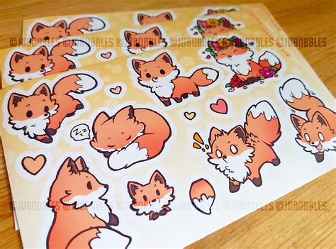 Red Fox Sticker Sheet Original Cute Chibi Scrapbooking Floral Fluffy Fun T Etsy