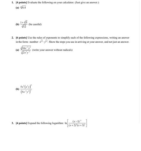 Solved 1 14 Points Evaluate The Following On Your