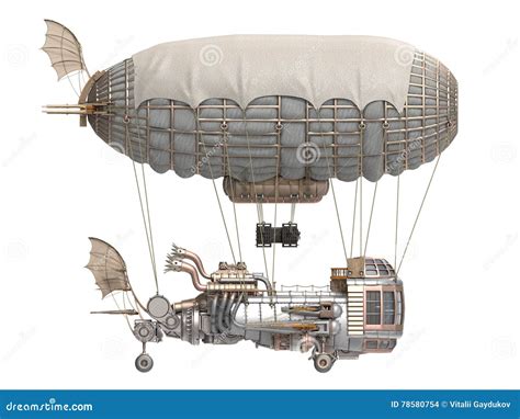 D Illustration Of A Fantasy Airship In Steampunk Style On Isolated