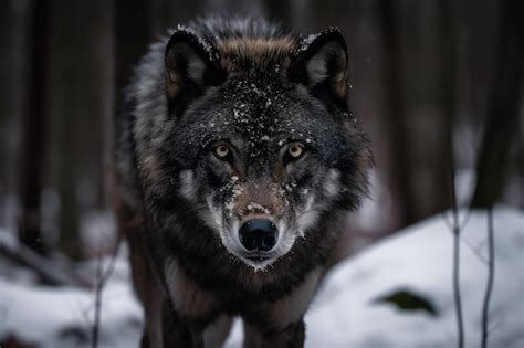 Premium Ai Image Terrifying Dark Gray Wolf Canis Lupus