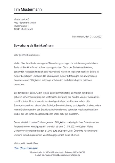 Anschreiben Bankkauffrau Bankkaufmann Bewerbungsvorlagen De