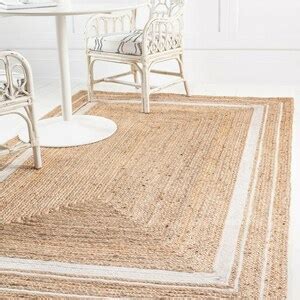 Cotton Jute Rug With White Border Indian Handmade Jute Cotton Purely