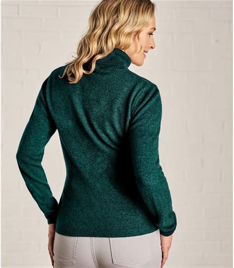 Teal Marl Womens Cashmere Merino Fitted Polo Neck Knitted Jumper