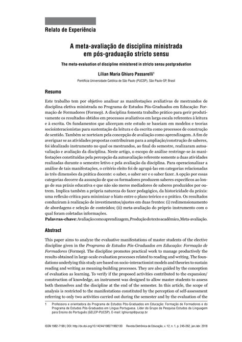 PDF A meta avaliação de disciplina ministrada em pós graduação