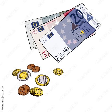 Geld Euro Scheine Münzen Handgezeichnet Illustration Comic