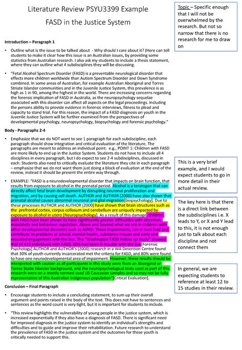 Lit Review Example Literature Review Psyu Example Fasd In The