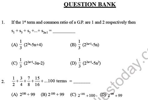 Jee Mathematics Sequence And Series Mcqs Set B Multiple Choice Questions