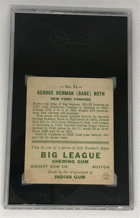 Goudey Babe Ruth Sgc New York Yankees Mlb Hof Beautiful