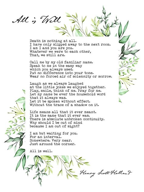 All Is Well Funeral Poem By Henry Scott Holland Digital Art By The