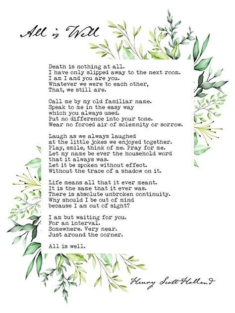 All Is Well Funeral Poem By Henry Scott Holland Digital Art By The Typography Tipi Pixels