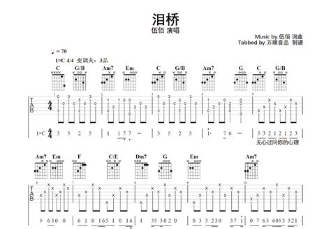 泪桥吉他谱伍佰c调弹唱85单曲版 吉他世界