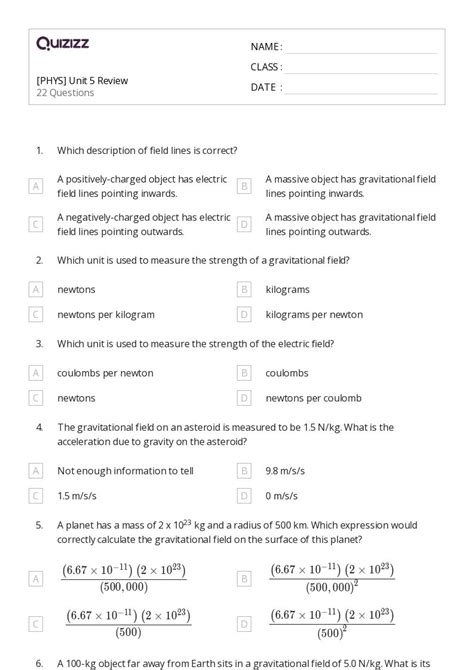 Electric Charge Field And Potential Worksheets For Th Class On