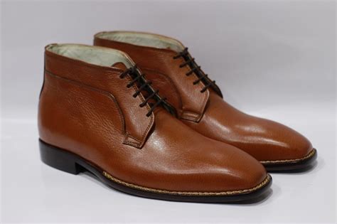 Men S Tan Brown Pattern Leather Lace Up Chukka Boots