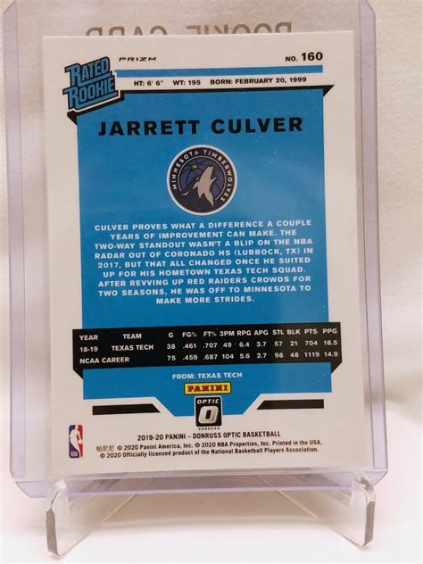 2019 20 Panini Donruss Optic Jarrett Culver RATED ROOKIE RC PURPLE