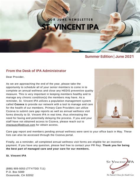 Provider Newsletters St Vincent Ipa St Vincent Ipa